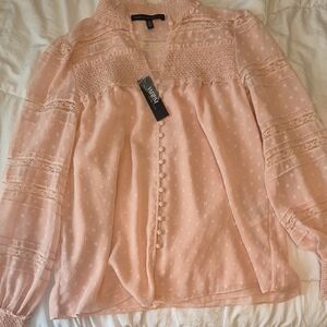 White House Black Market Pink Button Up Blouse, NWT.Fits More Like A Small